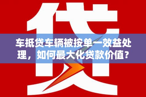 望谟车抵贷车辆被按单一效益处理，如何最大化贷款价值？